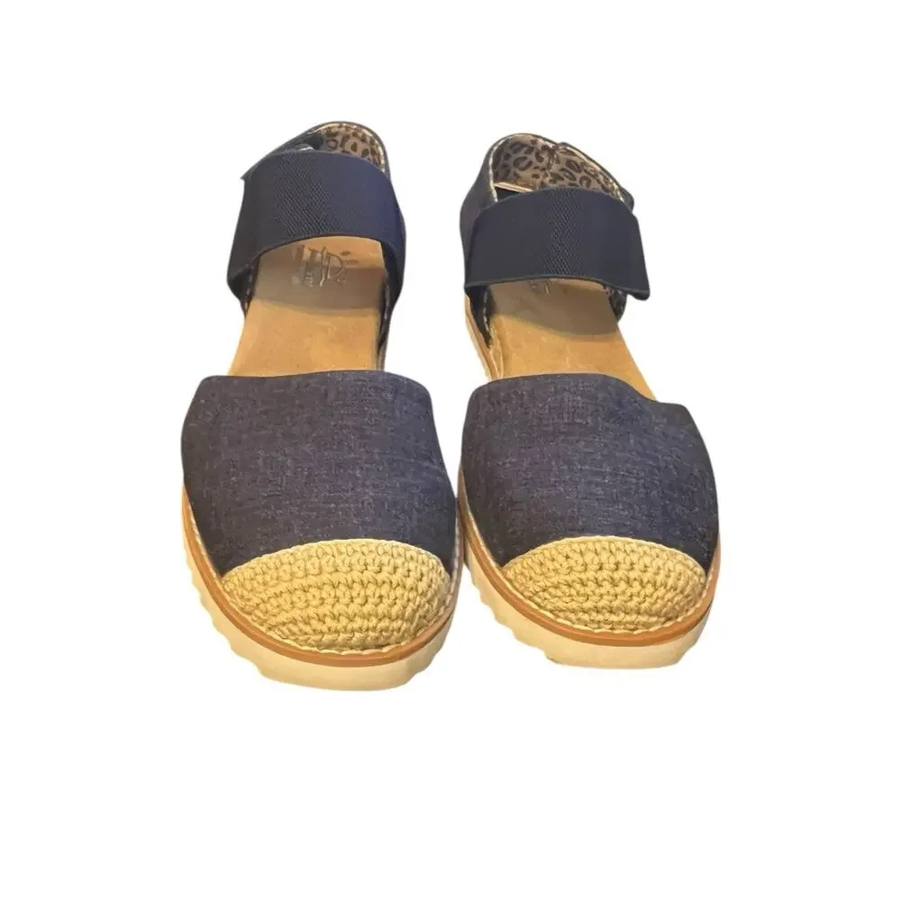 BOBS from Skechers Desert Kiss Wedge Sandals Navy Closed Toe Comfort Size 7